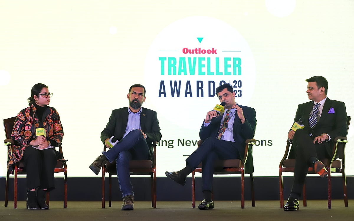 Panel on The Way Forward For Sustainable Travel, with (left to right) moderator Shreya Cheema, Siddhartha Butalia, Chief Marketing Officer of Air India Express, Devndra Chawla, CEO & MD of GreenCell Mobility, and Ankush Nijhawan, Co-Founder, TBO.com and Director, Nijhawan Group