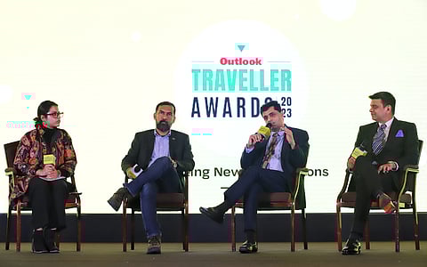 Panel on The Way Forward For Sustainable Travel, with (left to right) moderator Shreya Cheema, Siddhartha Butalia, Chief Marketing Officer of Air India Express, Devndra Chawla, CEO & MD of GreenCell Mobility, and Ankush Nijhawan, Co-Founder, TBO.com and Director, Nijhawan Group