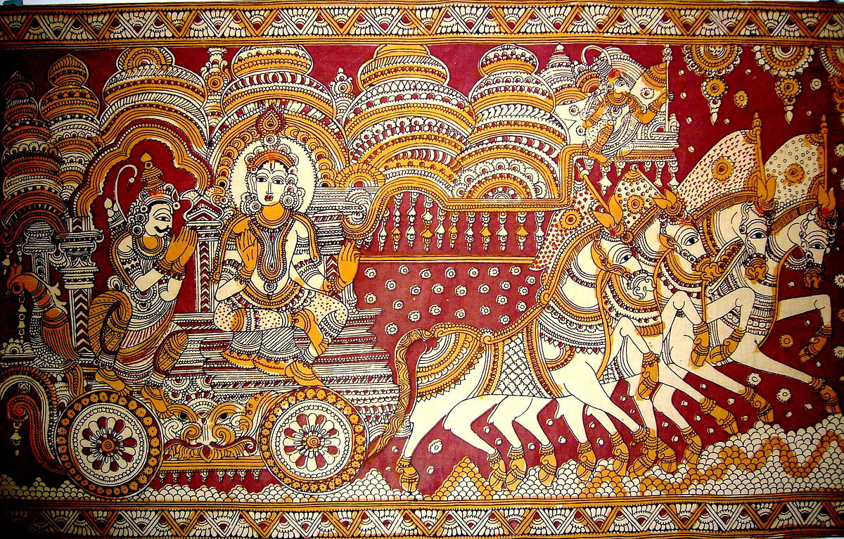 Kalamkari art is hand-painted or block-printed cotton textile produced in Andhra Pradesh