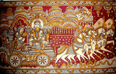 Kalamkari art is hand-painted or block-printed cotton textile produced in Andhra Pradesh