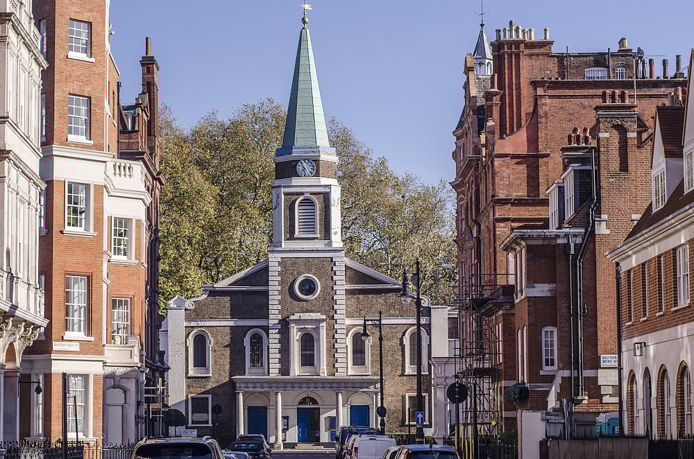 Grosvenor Chapel in Londons upmarket Mayfair 