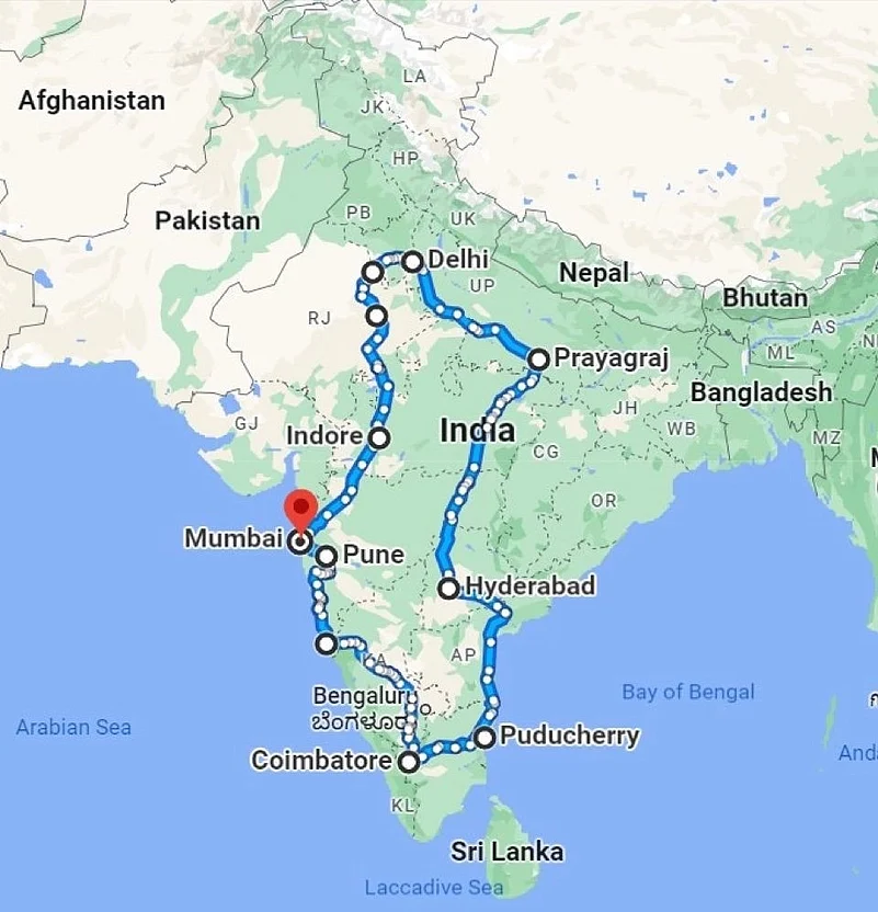 Route map shared by Sushil