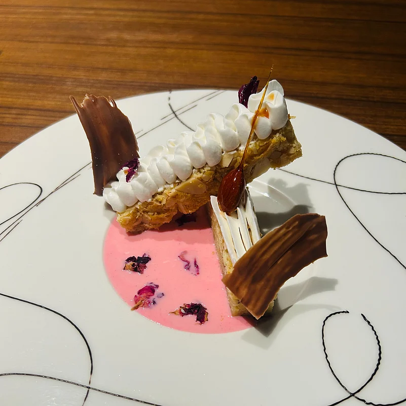 Almond White Chocolate Blondie, Rose Milk