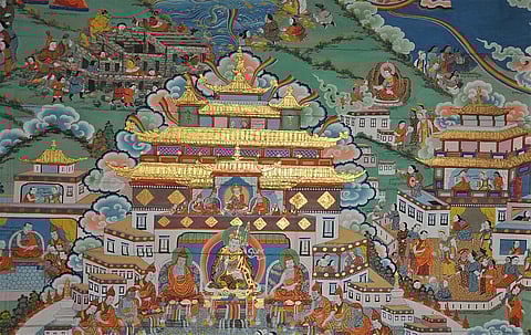 Gorgeous murals on the walls of Lachung Monastery