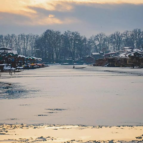 The Dal Lake in Kashmir freezes over in winters