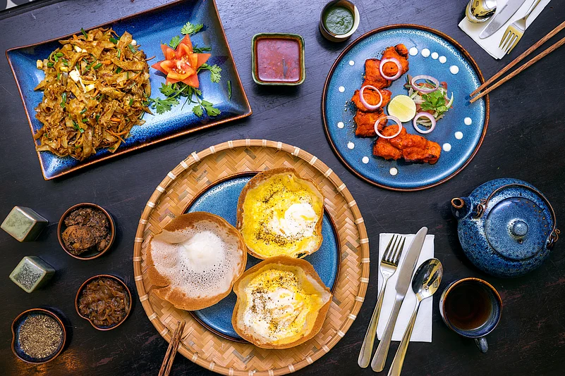 Sri Lankan kottu roti, hoppers cake, chicken spicy tikka