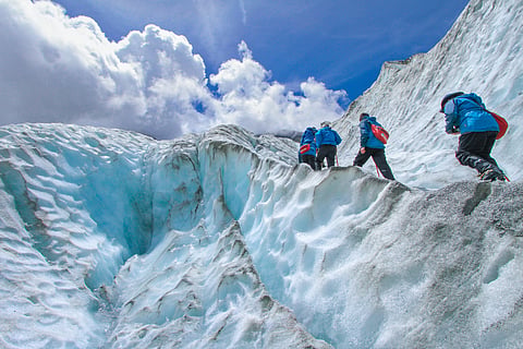 Mountain gorges must be crossed early morning before the sun is out and softens the snow or ice and destabilises rocks that could contribute to slipping and falling.