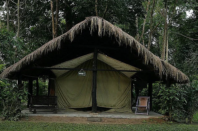 A tent at Nameri Eco Camp has all essentials, including hot water and power