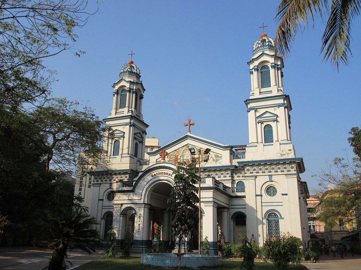 The cathedral boasts an ornate pediment adorned with intricate designs