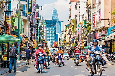 Scooters on a road in Hanoi