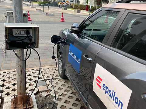 Sushil's e-car at the charging station