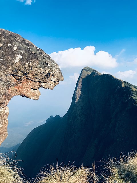 The naturally-formed rock resembles a lion's face at Kolukkumalai Peak