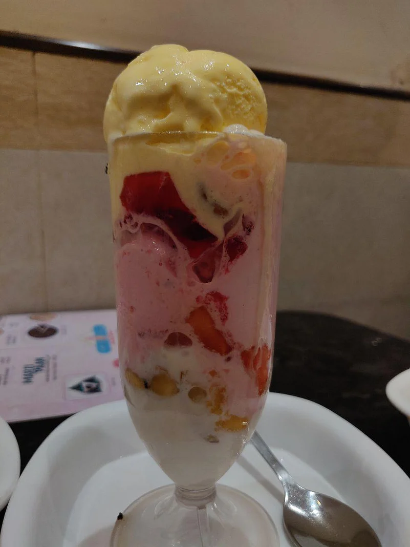 Gadbad ice cream is a vertical sundae with a little bit of eveything
