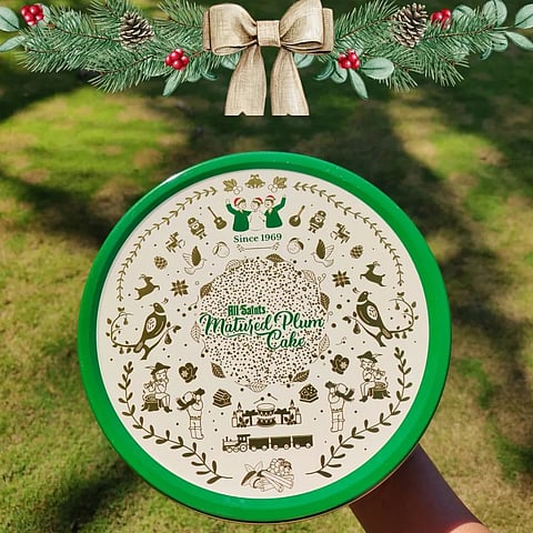 Christmas cakes are symbolised as a ritual of celebration, specifically the act of sharing the cake with friends and family