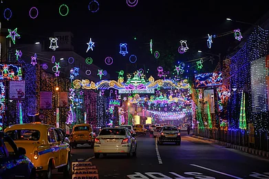 Christmas lighting in Park Street, the hub of the celebrations in Kolkata