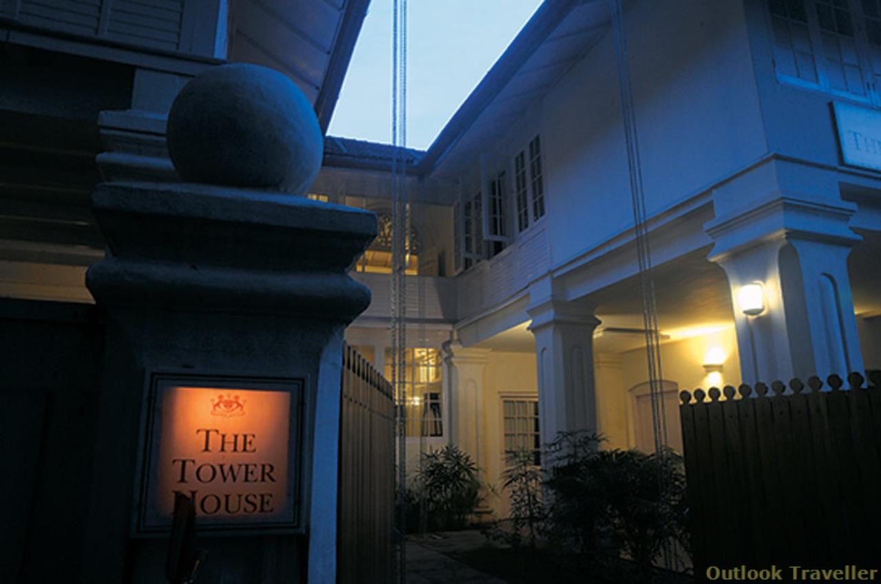 The whitewashed facade of The Tower House
