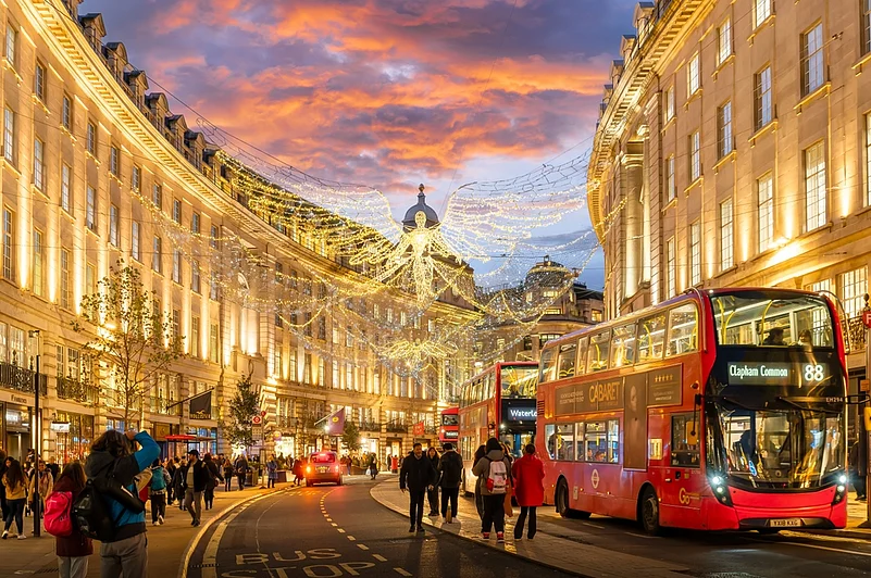 Christmas decorations on Oxford Street in London