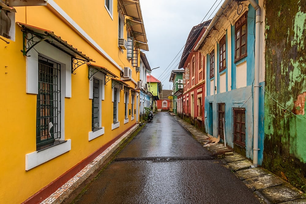 Colourful homes in the Fontainhas neighbourhood in Goa
