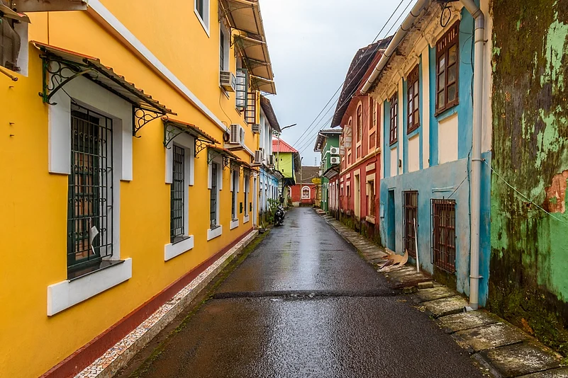 Colourful homes in the Fontainhas neighbourhood in Goa