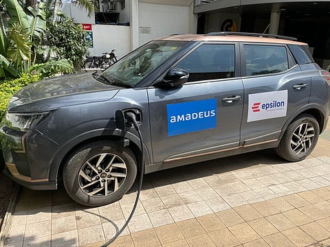 Sushil's e-car at the charging station