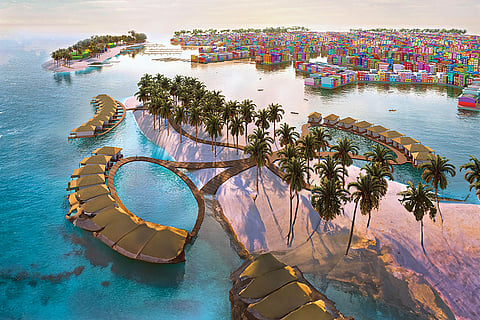 The 5,000 low-rise homes will be built upon a series of hexagonal-shaped floating structures