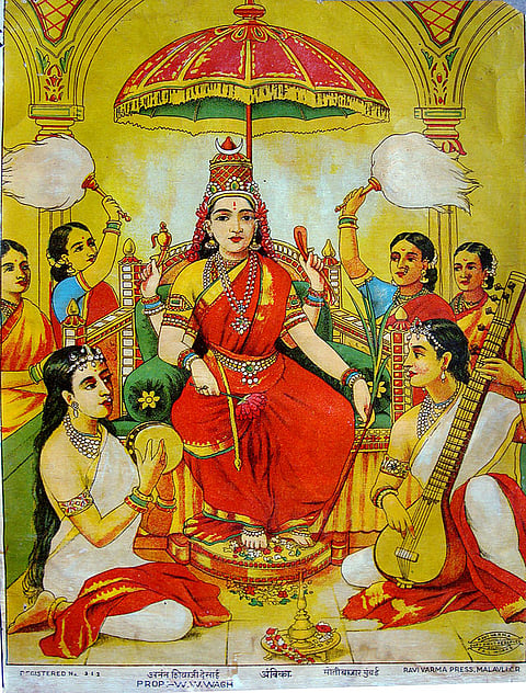 A print of the Goddess Ambika by Ravi Varma