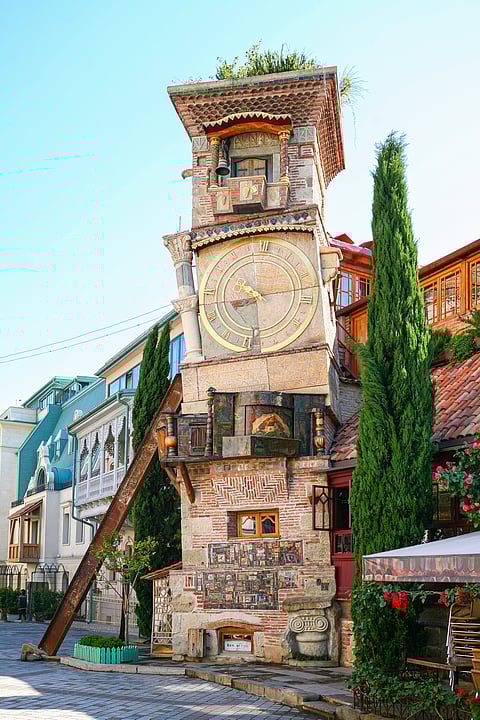The building of the clock tower in the Rezo Gabriadze puppet theater