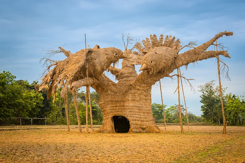 A uniquely creative Meji made for Magh Bihu