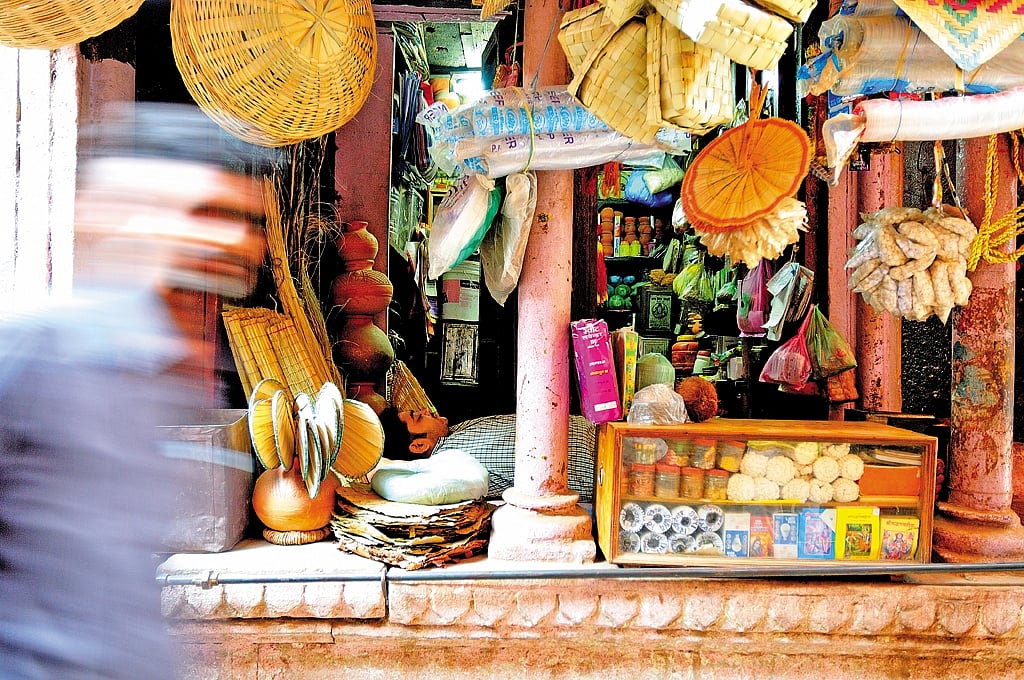 A shop selling assorted puja items at Manikarnika Ghat
