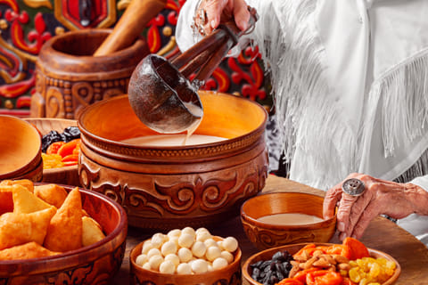 Traditional Kazakh ware and food