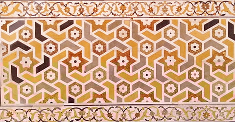 Pietra dura is the inlay technique of using cut and fitted, highly polished coloured stones to create designs and patterns