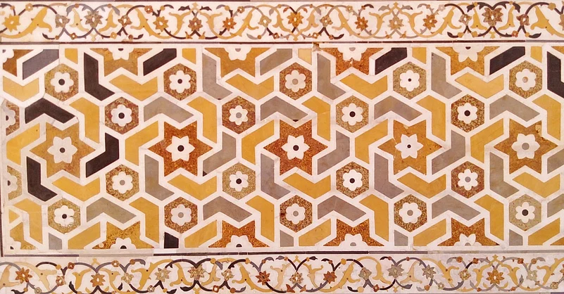 Pietra dura is the inlay technique of using cut and fitted, highly polished coloured stones to create designs and patterns