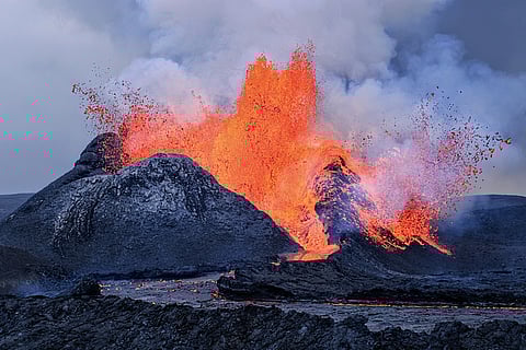 Scenes from erupting volcano in Iceland