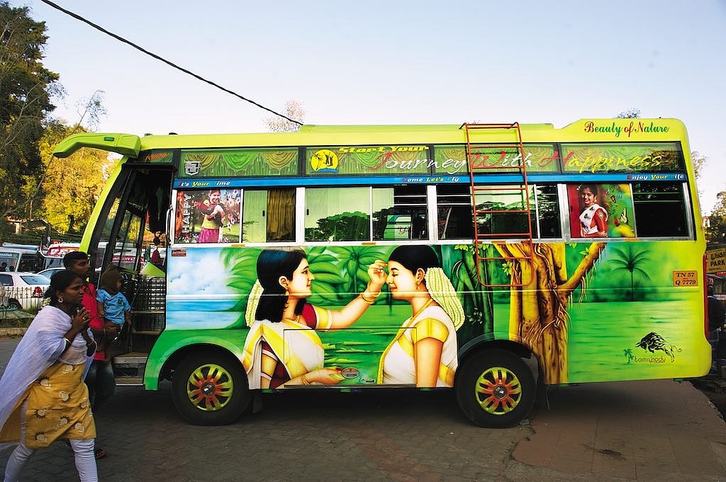 The land was pierced with colourful buses