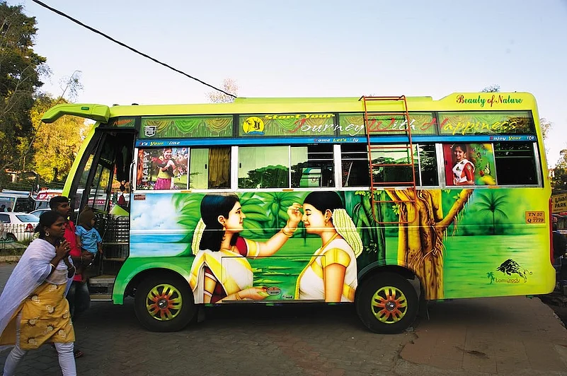The land was pierced with colourful buses