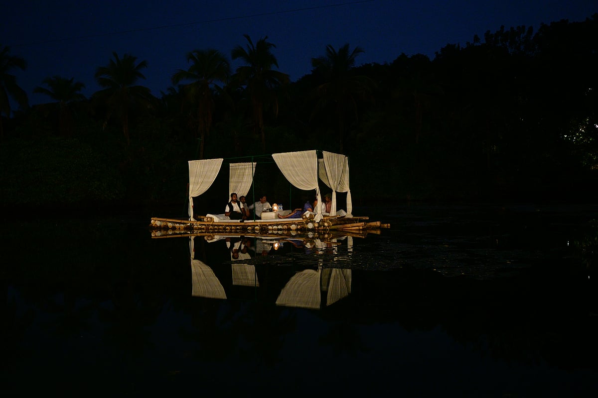 Backwater rafting under the moonlight