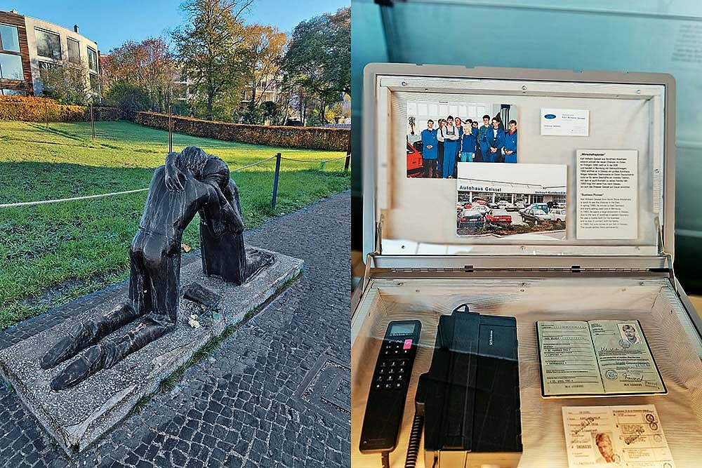 (Left) The “Reconciliation” sculpture; Memorabilia at the Palace of Tears