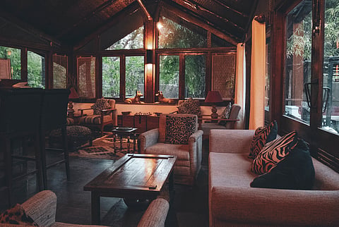 The lounge at Reni Pani Jungle Lodge