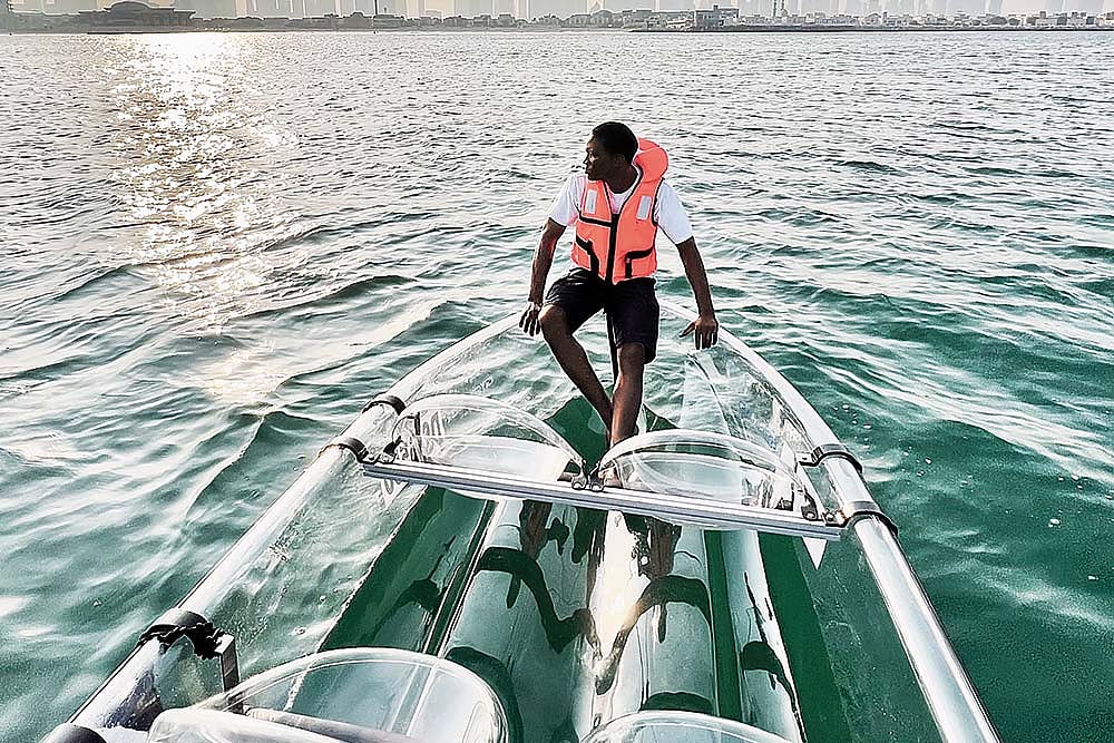 Take a quick round of the endless blue waters on a transparent kayak and admire the beautiful sunrise