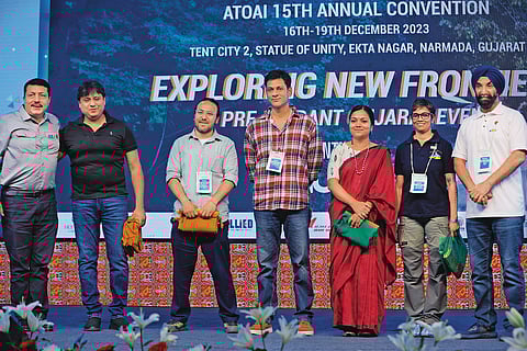 ATOAI members, (left to right) Mr Ajeet Bajaj and Mr Tejbir Anand, with Mr Ashish Gupta, CEO, FAITH, Mr Muzammil Hussain, Co-founder, Roots Ladakh, Mr Mohit Gulia, Partner, Banjara Experiences, Ms Soity Banerjee, Project Editor, Outlook Responsible Tourism Initiative, and Ms Anusha Subramanian, Founding Partner, Bohemian Adventures LLP