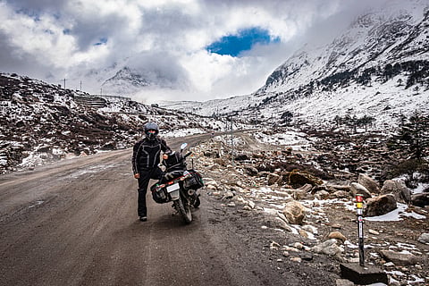 A biker in Tawang, Arunachal Pradesh