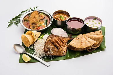 Shutterstock : A typical thali at a local khanaval in the Konkan belt