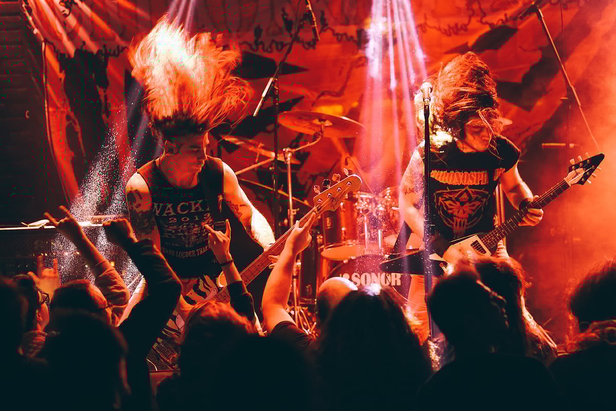 A metal band plays
