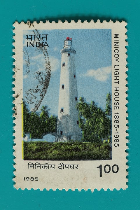 A stamp portraying Minicoy Lighthouse