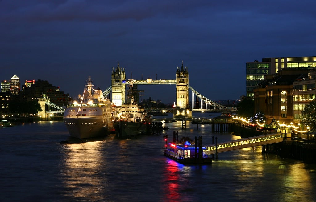 The Thames river at night