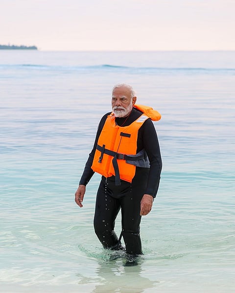 Prime Minister Modi after his snorkelling session in Lakshadweep
