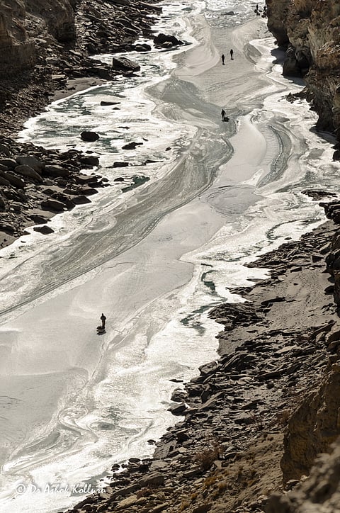 Chadar Trek attendees on the Zanskar river