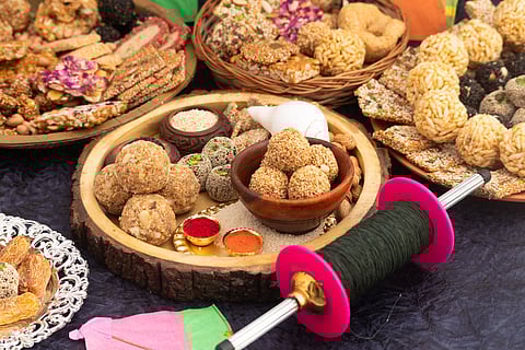 The traditional platter of harvest festival Magh Bihu
