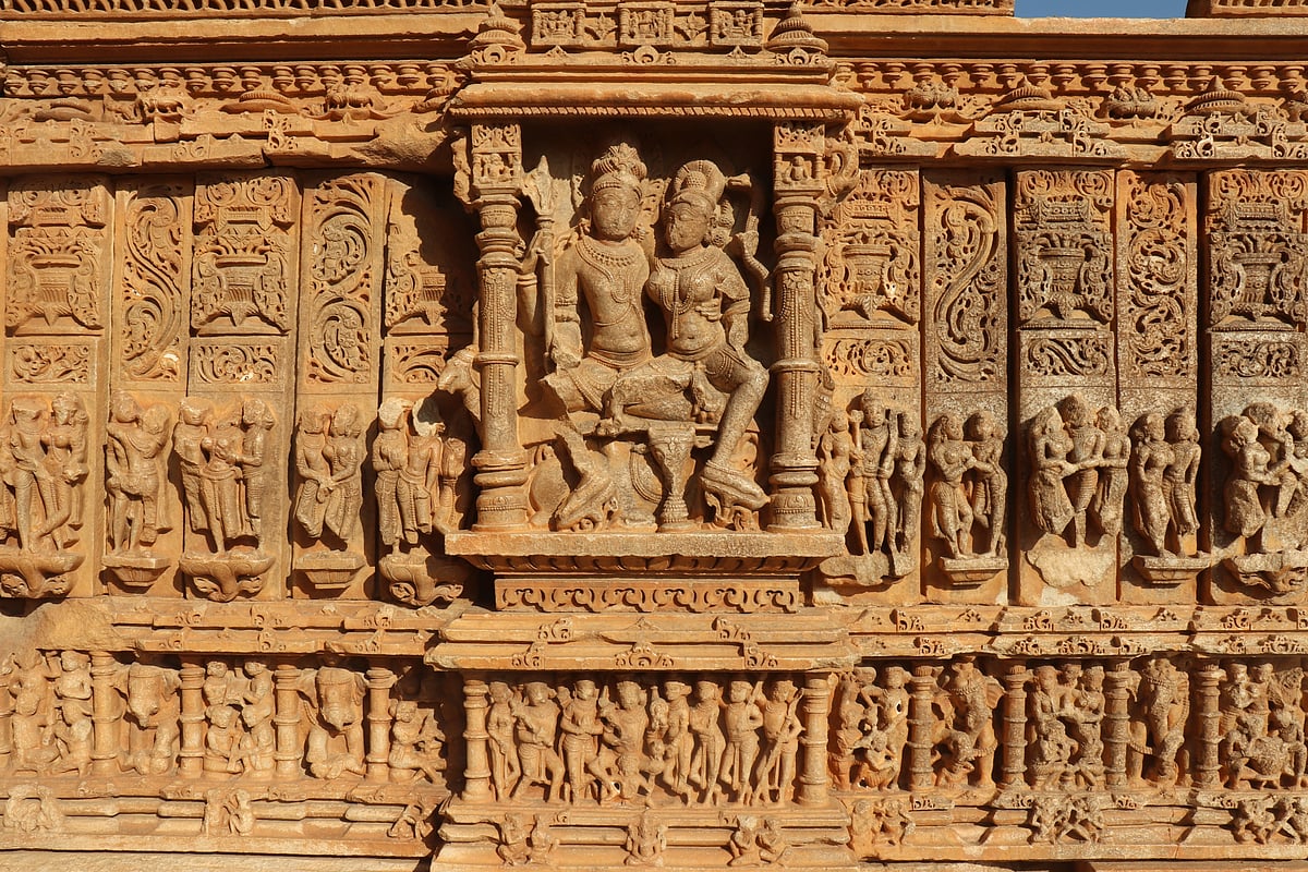 The intricate carvings inside the temple