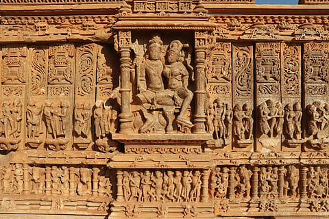 The intricate carvings inside the temple